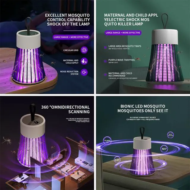 Alt view image 7 of 7 - Bug Zapper Indoor Mosquito Zapper USB Mosquito Trap Fly Zapper with Small Brush, Radiationless LED Mosquito Killer for Indoor, Home, Office, Car, Patio, Gray