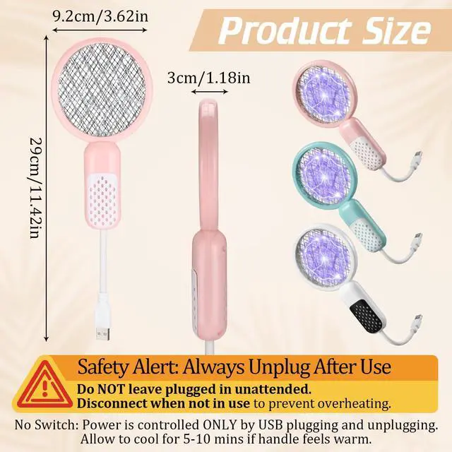 Alt view image 3 of 7 - 3 Pcs Mini Electric Mosquito Swatter Plug-and-Play USB Bug Attracting Lamp Portable Mosquito Killer Lamp UV Insect Trap Safety Net for Outdoor Gnats, Moths, Fruit Flies (Morandi Colors)