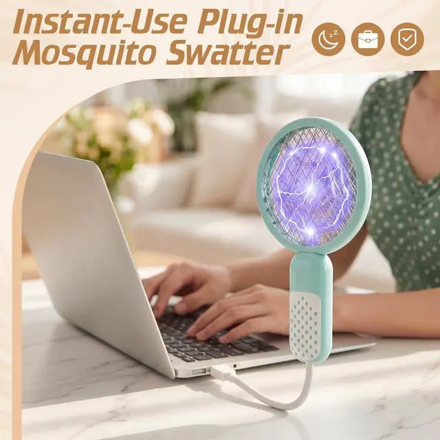 Alt view image 6 of 7 - 3 Pcs Mini Electric Mosquito Swatter Plug-and-Play USB Bug Attracting Lamp Portable Mosquito Killer Lamp UV Insect Trap Safety Net for Outdoor Gnats, Moths, Fruit Flies (Morandi Colors)