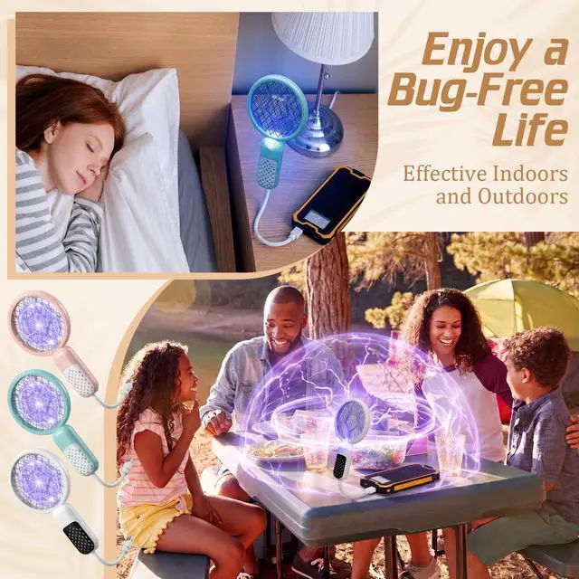 Alt view image 7 of 7 - 3 Pcs Mini Electric Mosquito Swatter Plug-and-Play USB Bug Attracting Lamp Portable Mosquito Killer Lamp UV Insect Trap Safety Net for Outdoor Gnats, Moths, Fruit Flies (Morandi Colors)