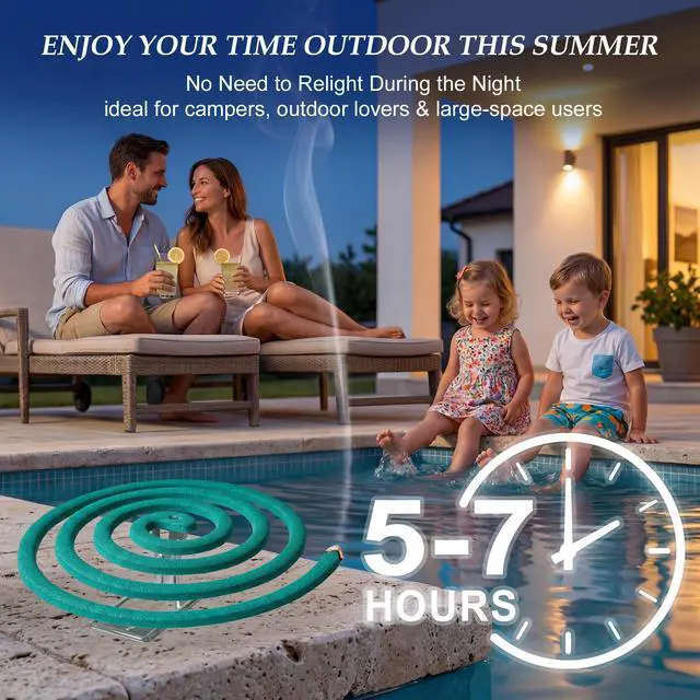 Alt view image 3 of 7 - Mosquito Repellent Incense Coils with Natural Citronella Oil, 20 Coils & 4 Stands, DEET-Free Outdoor Protection for Patio, Backyard & Camping, Burns 5-7 Hours Against Gnats & No-See-Ums