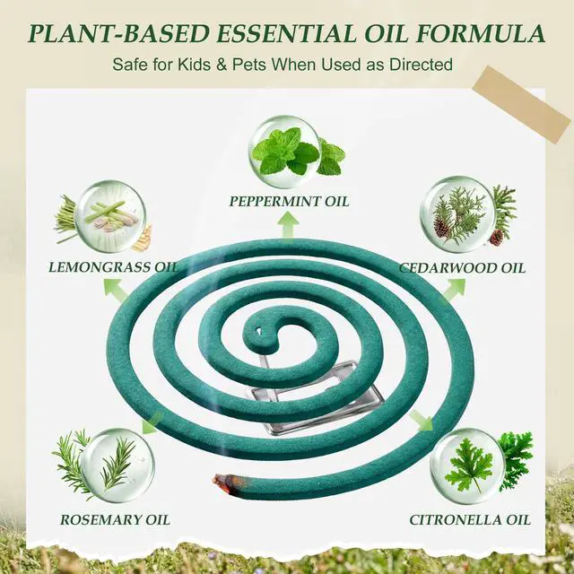Alt view image 4 of 7 - Mosquito Repellent Incense Coils with Natural Citronella Oil, 20 Coils & 4 Stands, DEET-Free Outdoor Protection for Patio, Backyard & Camping, Burns 5-7 Hours Against Gnats & No-See-Ums