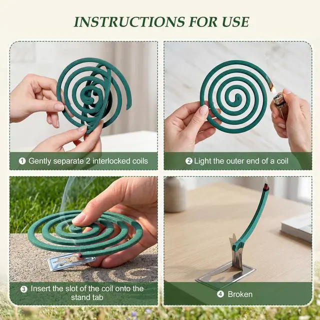 Alt view image 6 of 7 - Mosquito Repellent Incense Coils with Natural Citronella Oil, 20 Coils & 4 Stands, DEET-Free Outdoor Protection for Patio, Backyard & Camping, Burns 5-7 Hours Against Gnats & No-See-Ums