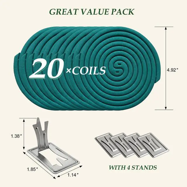 Alt view image 7 of 7 - Mosquito Repellent Incense Coils with Natural Citronella Oil, 20 Coils & 4 Stands, DEET-Free Outdoor Protection for Patio, Backyard & Camping, Burns 5-7 Hours Against Gnats & No-See-Ums