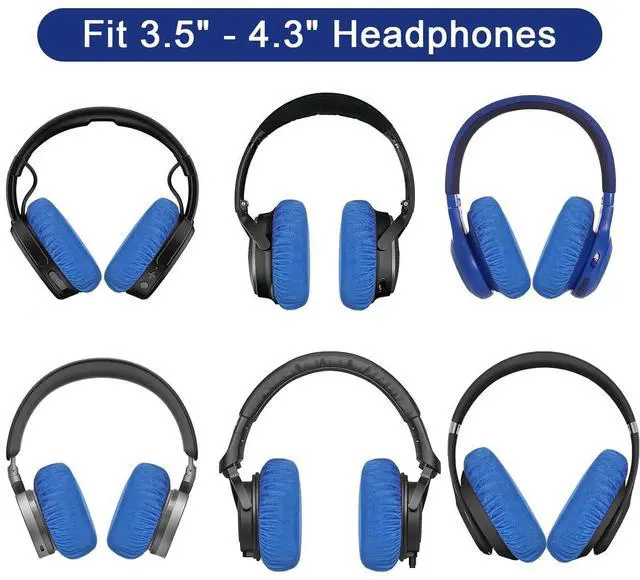 Alt view image 5 of 7 - Headphone Covers, PChero 2 Pairs Washable Flex Headset Earpad Cloth Cover for Gym Training Aviation Racing Gaming Wireless Wired Over The Ear Headphones (Fit 3.5" - 4.3", Blue Color)