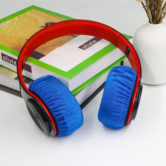 Alt view image 6 of 7 - Headphone Covers, PChero 2 Pairs Washable Flex Headset Earpad Cloth Cover for Gym Training Aviation Racing Gaming Wireless Wired Over The Ear Headphones (Fit 3.5" - 4.3", Blue Color)