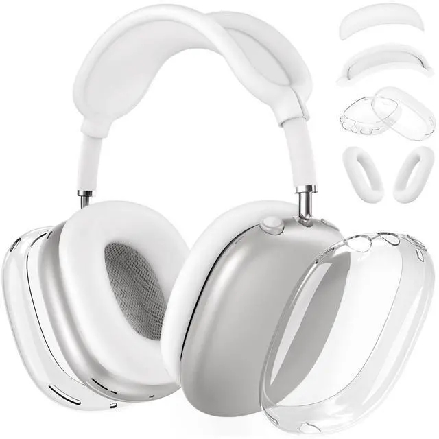 Main image of Silicone Case Cover for AirPods Max Headphones, Clear Soft TPU Ear Cups Cover/Ear Pad Case Cover/Headband Cover for AirPods Max 2/1(2026/2024/2020),Transparent Accessories for Apple AirPod Max 2,White