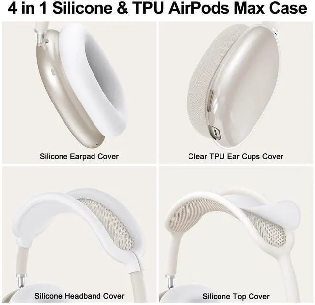 Alt view image 3 of 7 - Silicone Case Cover for AirPods Max Headphones, Clear Soft TPU Ear Cups Cover/Ear Pad Case Cover/Headband Cover for AirPods Max 2/1(2026/2024/2020),Transparent Accessories for Apple AirPod Max 2,White