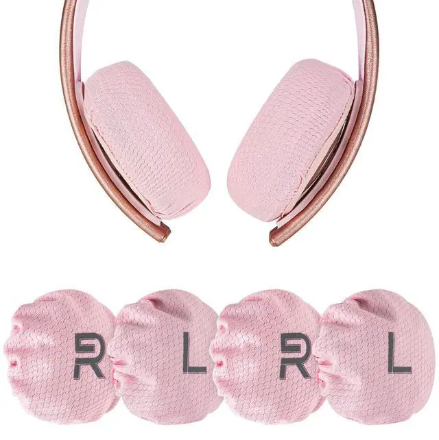 Alt view image 2 of 6 - 2 Pairs Mesh Fabric Headphones Ear Covers - Product Safety Certified - Washable & Stretchable Earcup Protectors for Over-Ear Headsets, Sweat Pads for Gym, Gaming (M/Pink)