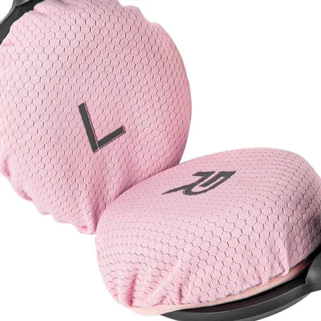 Alt view image 3 of 6 - 2 Pairs Mesh Fabric Headphones Ear Covers - Product Safety Certified - Washable & Stretchable Earcup Protectors for Over-Ear Headsets, Sweat Pads for Gym, Gaming (M/Pink)