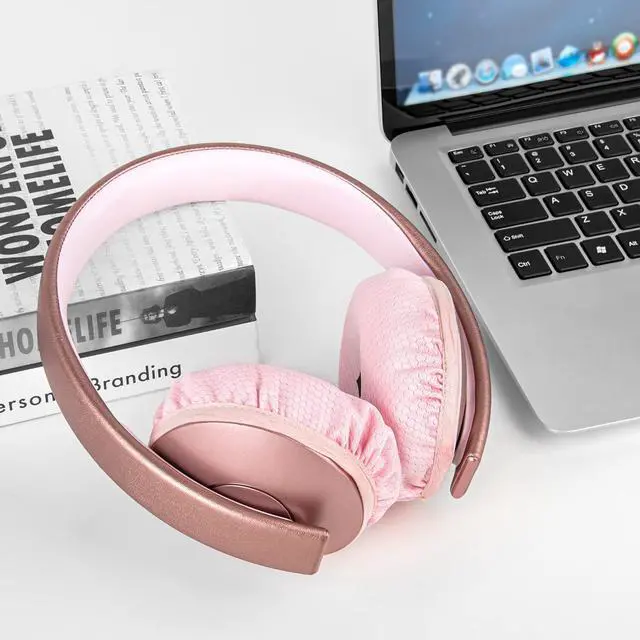 Alt view image 5 of 6 - 2 Pairs Mesh Fabric Headphones Ear Covers - Product Safety Certified - Washable & Stretchable Earcup Protectors for Over-Ear Headsets, Sweat Pads for Gym, Gaming (M/Pink)