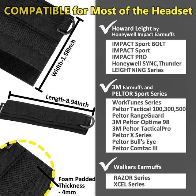 Alt view image 2 of 5 - HC01 Headset Cover Tactical Advanced Earmuffs Modular Cover Fit for 3M WorkTunes Peltor Howard Leight Impact Walkers Razor - Black