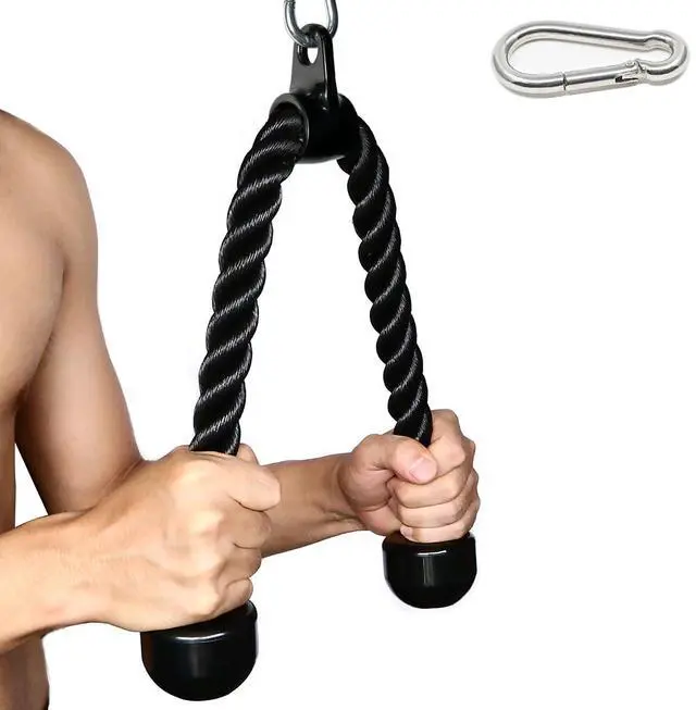 Main image of Tricep Rope 27 & 35 inches 2 Colors Fitness Attachment Cable Machine Pulldown Heavy Duty Coated Nylon Rope with Solid Rubber Ends (27'' Black)