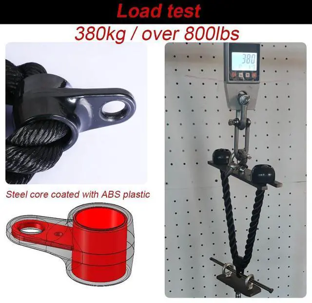 Alt view image 2 of 6 - Tricep Rope 27 & 35 inches 2 Colors Fitness Attachment Cable Machine Pulldown Heavy Duty Coated Nylon Rope with Solid Rubber Ends (27'' Black)