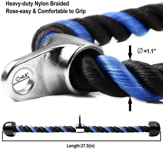 Alt view image 3 of 6 - Deluxe Tricep Rope Pull Down Cable, 27 & 36 Inch Rope Length, Easy to Grip & Non-Slip Cable Attachment for Gym Workout Exercise