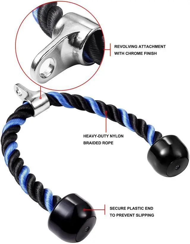 Alt view image 2 of 6 - Deluxe Tricep Rope Pull Down Cable, 27 & 36 Inch Rope Length, Easy to Grip & Non-Slip Cable Attachment for Gym Workout Exercise