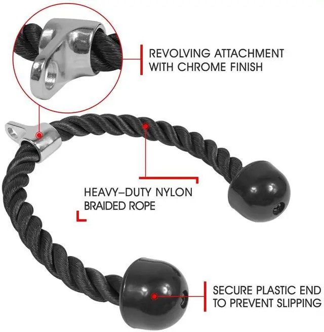 Alt view image 2 of 6 - Tricep Rope - Exercise Machine Attachment Press Down - 27" Rope Length