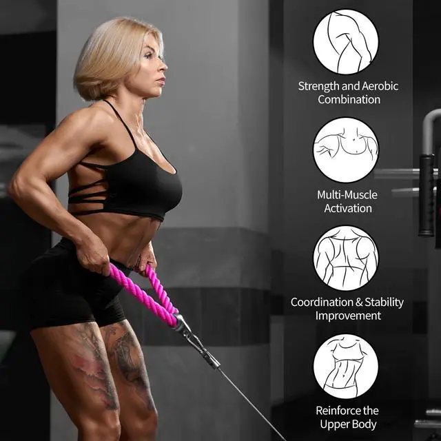 Alt view image 3 of 7 - Tricep Rope, 27 Inches Cable Machine Attachment, Pull Down Attachments with Carabiner, for Gym Home Workout Exercise