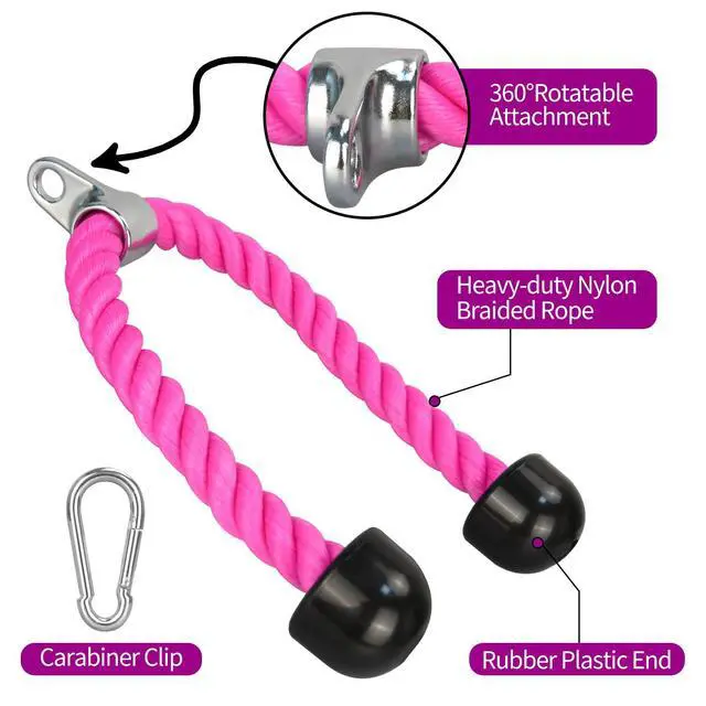 Alt view image 6 of 7 - Tricep Rope, 27 Inches Cable Machine Attachment, Pull Down Attachments with Carabiner, for Gym Home Workout Exercise
