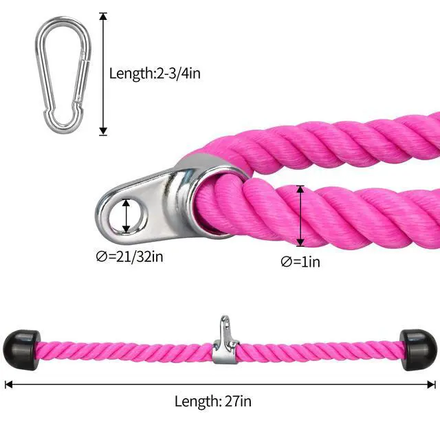Alt view image 7 of 7 - Tricep Rope, 27 Inches Cable Machine Attachment, Pull Down Attachments with Carabiner, for Gym Home Workout Exercise