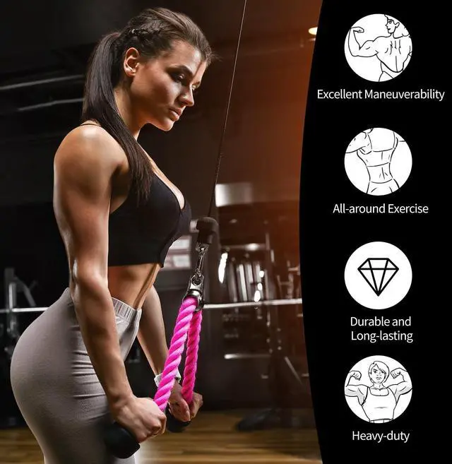 Alt view image 4 of 7 - Tricep Rope, 27 Inches Cable Machine Attachment, Pull Down Attachments with Carabiner, for Gym Home Workout Exercise