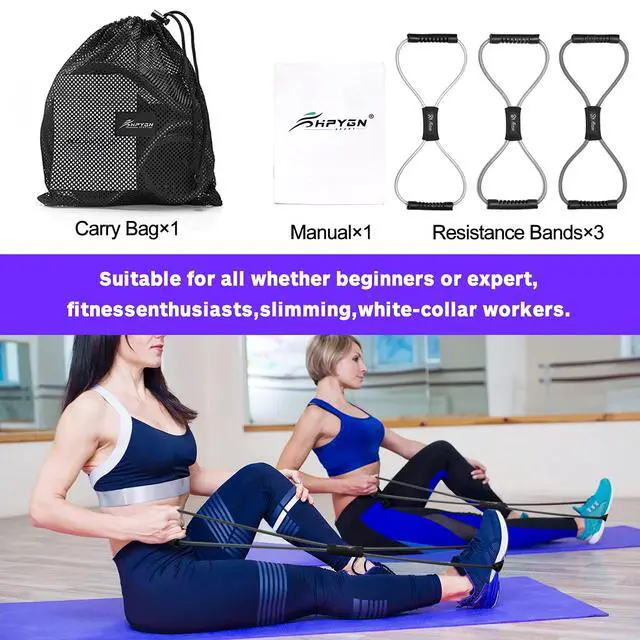 Alt view image 6 of 6 - Figure 8 Resistance Band for Men, Chest Expander for Women, Resistance Exercise Bands Set of 3, Yoga Gym Fitness Pulling Rope 8 Word Elastic for Exerciser Muscle Training Rope Home Workout