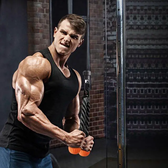 Alt view image 2 of 7 - Triceps Rope with Non-Slip Soft Rubber Ends Home Gym Cable Attachment Workout Accessories 28 inches Long Orange