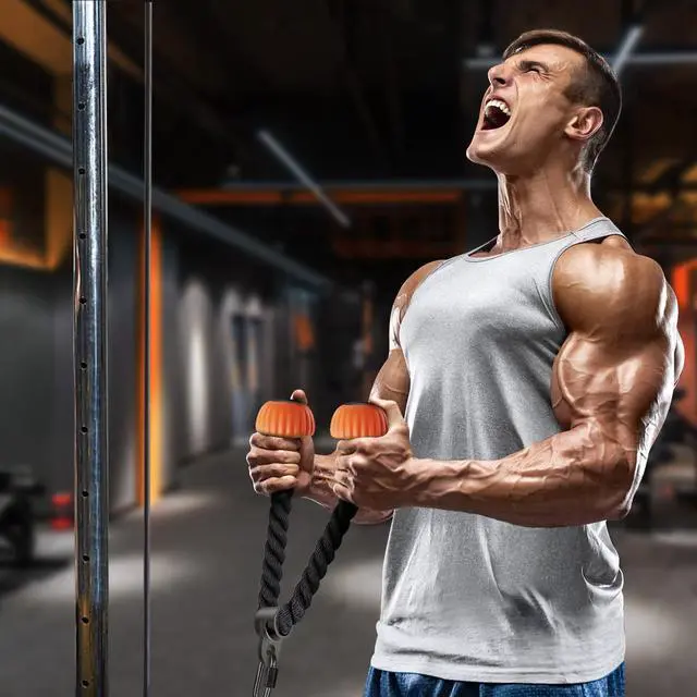 Alt view image 7 of 7 - Triceps Rope with Non-Slip Soft Rubber Ends Home Gym Cable Attachment Workout Accessories 28 inches Long Orange