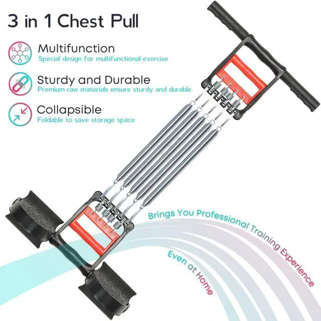 Alt view image 2 of 7 - 3 in 1 Exerciser - Spring Chest Expander, Hand Grip Strengthener, Pedal Pull Rope Band - Home Fitness Equipment with 5 Metal Springs for Finger Abdomen Waist Arm Stretching Slimming Training
