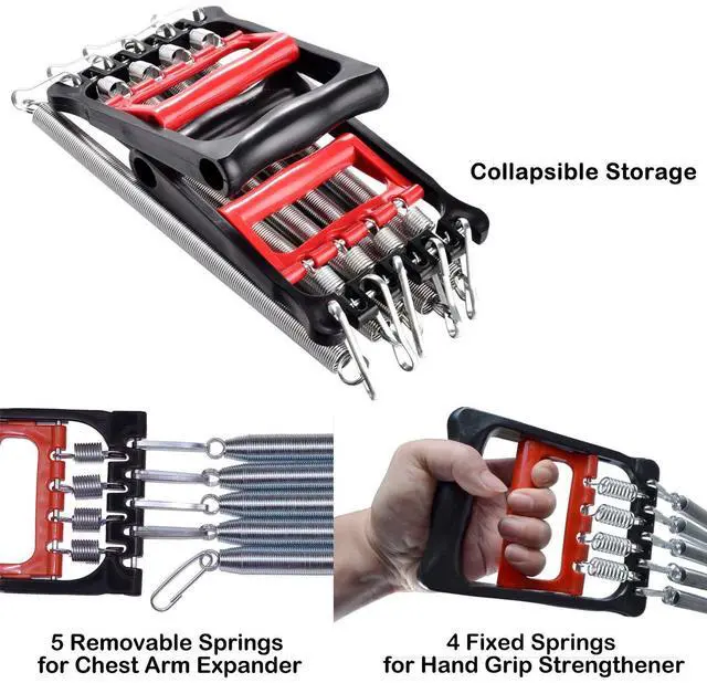 Alt view image 6 of 7 - 3 in 1 Exerciser - Spring Chest Expander, Hand Grip Strengthener, Pedal Pull Rope Band - Home Fitness Equipment with 5 Metal Springs for Finger Abdomen Waist Arm Stretching Slimming Training