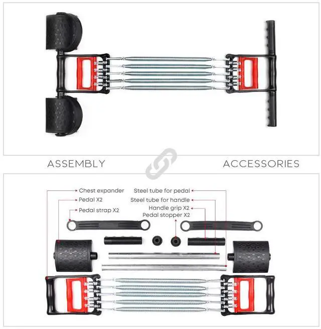 Alt view image 5 of 7 - 3 in 1 Exerciser - Spring Chest Expander, Hand Grip Strengthener, Pedal Pull Rope Band - Home Fitness Equipment with 5 Metal Springs for Finger Abdomen Waist Arm Stretching Slimming Training