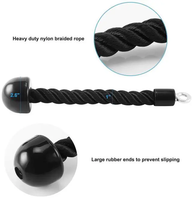 Alt view image 5 of 7 - Pull Down Rope Single Grip Tricep Bicep Exercise Attachment for Cable Machines Gym Pulley Workout (Black 1 Pack)