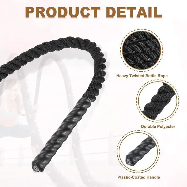 Alt view image 3 of 6 - Battle Rope 10ft x 1 Inch Polyester Workout Rope Heavy Fitness Exercise Rope for Strength Training Home Gym Muscle Building, Black