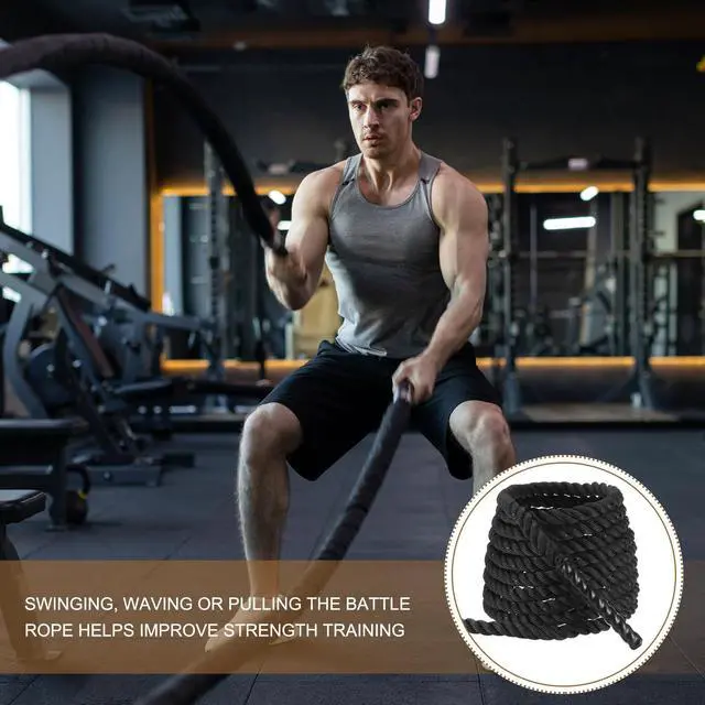 Alt view image 4 of 6 - Battle Rope 10ft x 1 Inch Polyester Workout Rope Heavy Fitness Exercise Rope for Strength Training Home Gym Muscle Building, Black