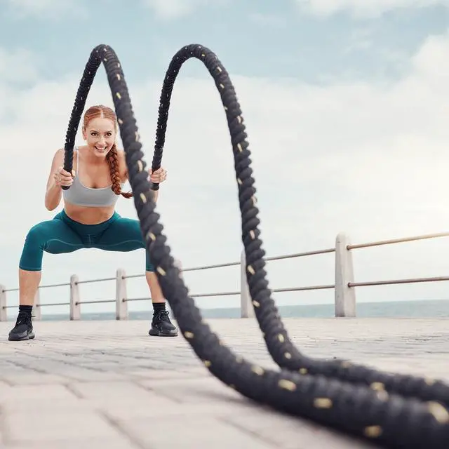 Alt view image 6 of 6 - Battle Rope 10ft x 1 Inch Polyester Workout Rope Heavy Fitness Exercise Rope for Strength Training Home Gym Muscle Building, Black