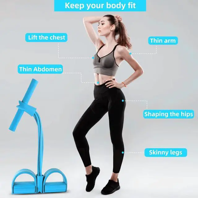 Alt view image 3 of 7 - Multi-Function Tension Rope4 Tube Resistance Bands with HandlesSit Up Exercise Equipment Home Gym Tummy Trainer for Men Women(Blue)