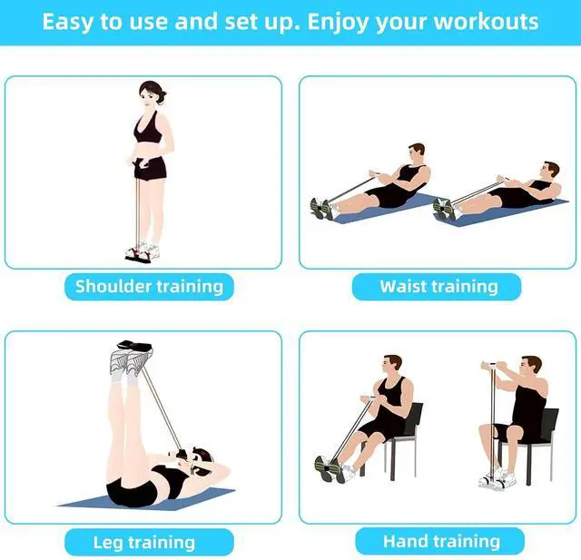 Alt view image 6 of 7 - Multi-Function Tension Rope4 Tube Resistance Bands with HandlesSit Up Exercise Equipment Home Gym Tummy Trainer for Men Women(Blue)