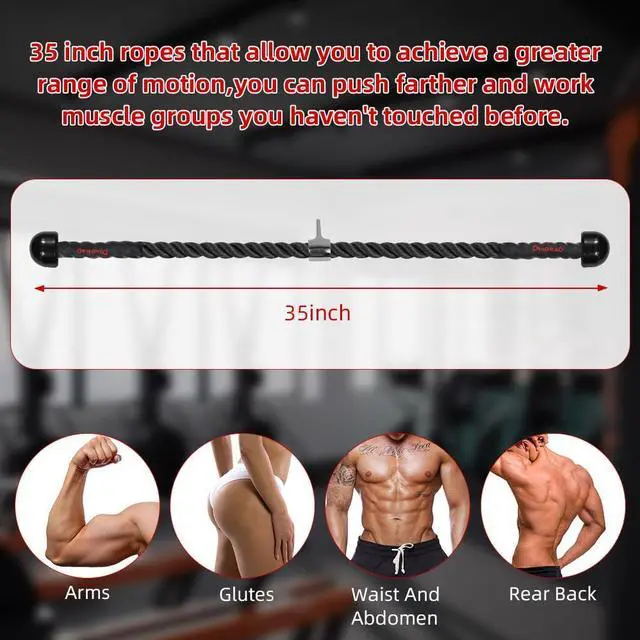 Alt view image 5 of 5 - Tricep Rope with Upgraded Rubber Handles,35 Inch Tricep Pull Down Rope for Cable Machine, Greater Range of Motion, Triceps Rope Cable Attachment for Gym, Home, Easy to Grip, Non-Slip