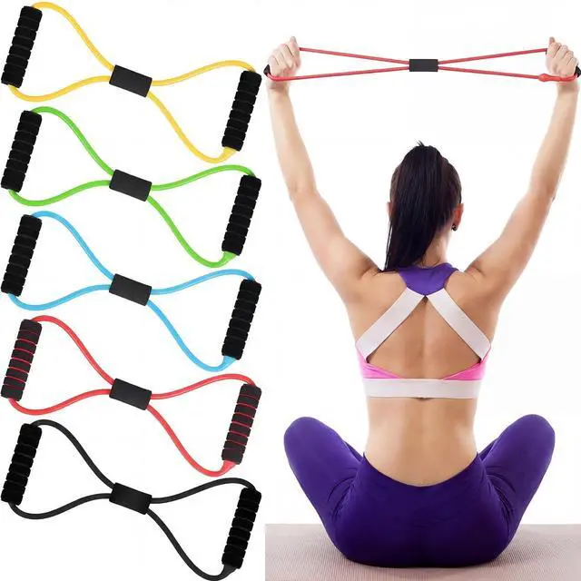 Main image of 5 Pack Figure 8 Fitness Resistance Bands with Handles, Figure 8 Bands with Handles Elastic Exercise Band Fitness Pulling Rope, for Working Out, Back, Arm, Shoulder Stretch Training