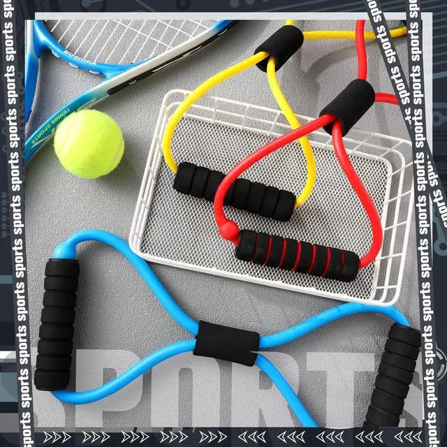 Alt view image 3 of 7 - 5 Pack Figure 8 Fitness Resistance Bands with Handles, Figure 8 Bands with Handles Elastic Exercise Band Fitness Pulling Rope, for Working Out, Back, Arm, Shoulder Stretch Training