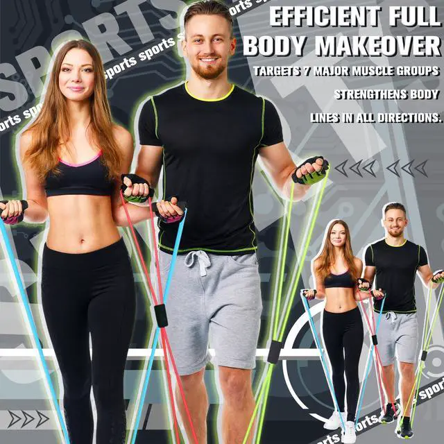 Alt view image 5 of 7 - 5 Pack Figure 8 Fitness Resistance Bands with Handles, Figure 8 Bands with Handles Elastic Exercise Band Fitness Pulling Rope, for Working Out, Back, Arm, Shoulder Stretch Training