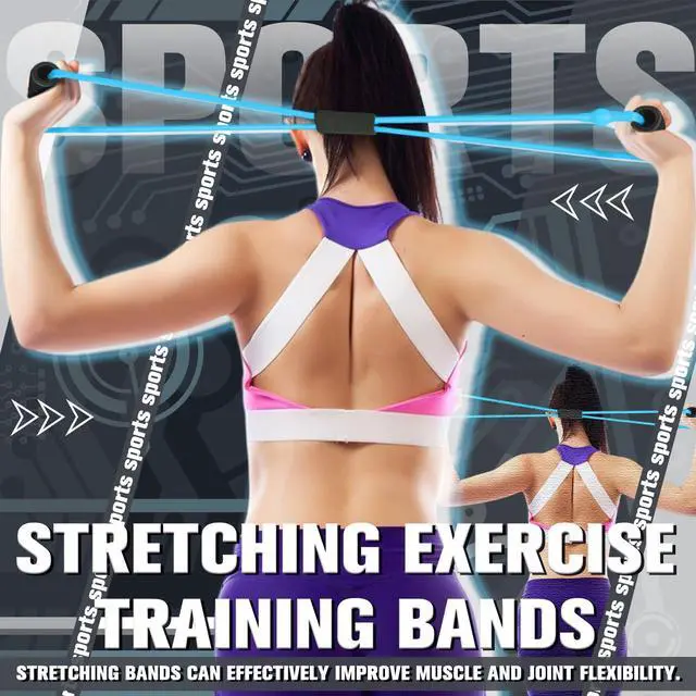 Alt view image 4 of 7 - 5 Pack Figure 8 Fitness Resistance Bands with Handles, Figure 8 Bands with Handles Elastic Exercise Band Fitness Pulling Rope, for Working Out, Back, Arm, Shoulder Stretch Training