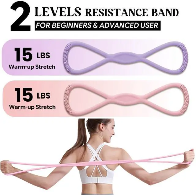 Alt view image 4 of 6 - Figure 8 Fitness Resistance Band 2Pcs Silicone Pull Rope for Shoulder, Arm Resistance Bands Back & Arm Workout Non-Slip Handles Home Gym, Yoga & Physical Therapy