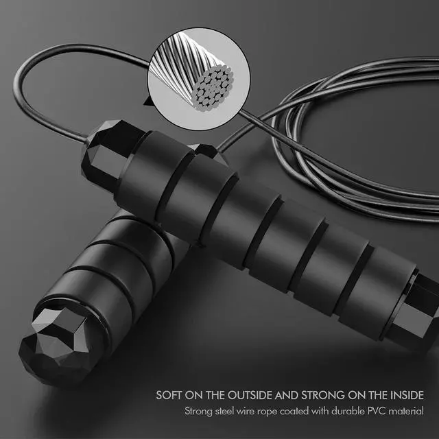 Alt view image 3 of 7 - Jump Rope, Tangle-Free Rapid Speed Jumping Rope Cable with Ball Bearings for Women, Men and Kids, Adjustable Foam Handles Steel Ropes Fitness,2 Pack, Black