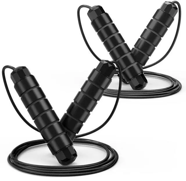 Main image of Jump Rope, Tangle-Free Rapid Speed Jumping Rope Cable with Ball Bearings for Women, Men and Kids, Adjustable Foam Handles Steel Ropes Fitness,2 Pack, Black