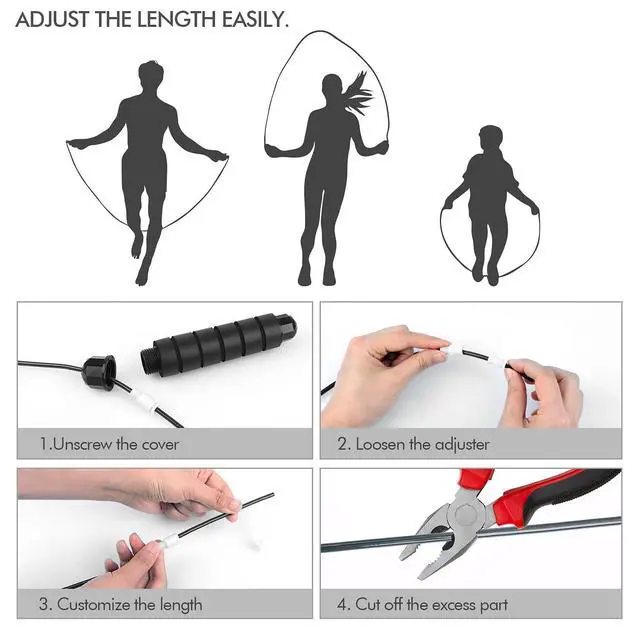 Alt view image 4 of 7 - Jump Rope, Tangle-Free Rapid Speed Jumping Rope Cable with Ball Bearings for Women, Men and Kids, Adjustable Foam Handles Steel Ropes Fitness,2 Pack, Black