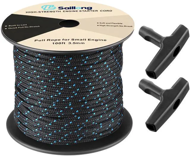 Main image of 3.5mm 100' Starter Rope, pull cord rope for small engine with 2 Starter Handle, Diameter High wear Resistant, Low Stretch, Replacement for Lawn Mower Chainsaw Trimmer Edger Brush Cutter Engine