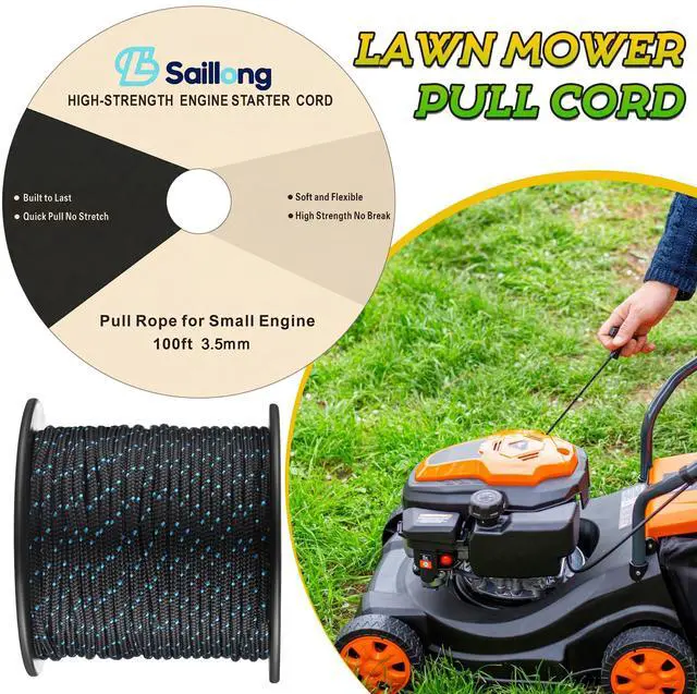 Alt view image 2 of 7 - 3.5mm 100' Starter Rope, pull cord rope for small engine with 2 Starter Handle, Diameter High wear Resistant, Low Stretch, Replacement for Lawn Mower Chainsaw Trimmer Edger Brush Cutter Engine
