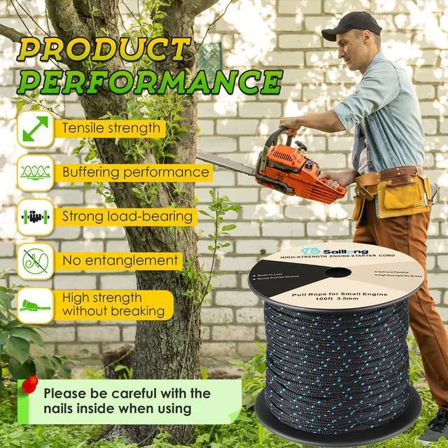 Alt view image 6 of 7 - 3.5mm 100' Starter Rope, pull cord rope for small engine with 2 Starter Handle, Diameter High wear Resistant, Low Stretch, Replacement for Lawn Mower Chainsaw Trimmer Edger Brush Cutter Engine