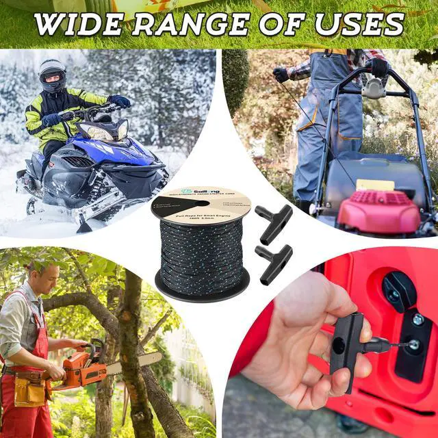 Alt view image 7 of 7 - 3.5mm 100' Starter Rope, pull cord rope for small engine with 2 Starter Handle, Diameter High wear Resistant, Low Stretch, Replacement for Lawn Mower Chainsaw Trimmer Edger Brush Cutter Engine